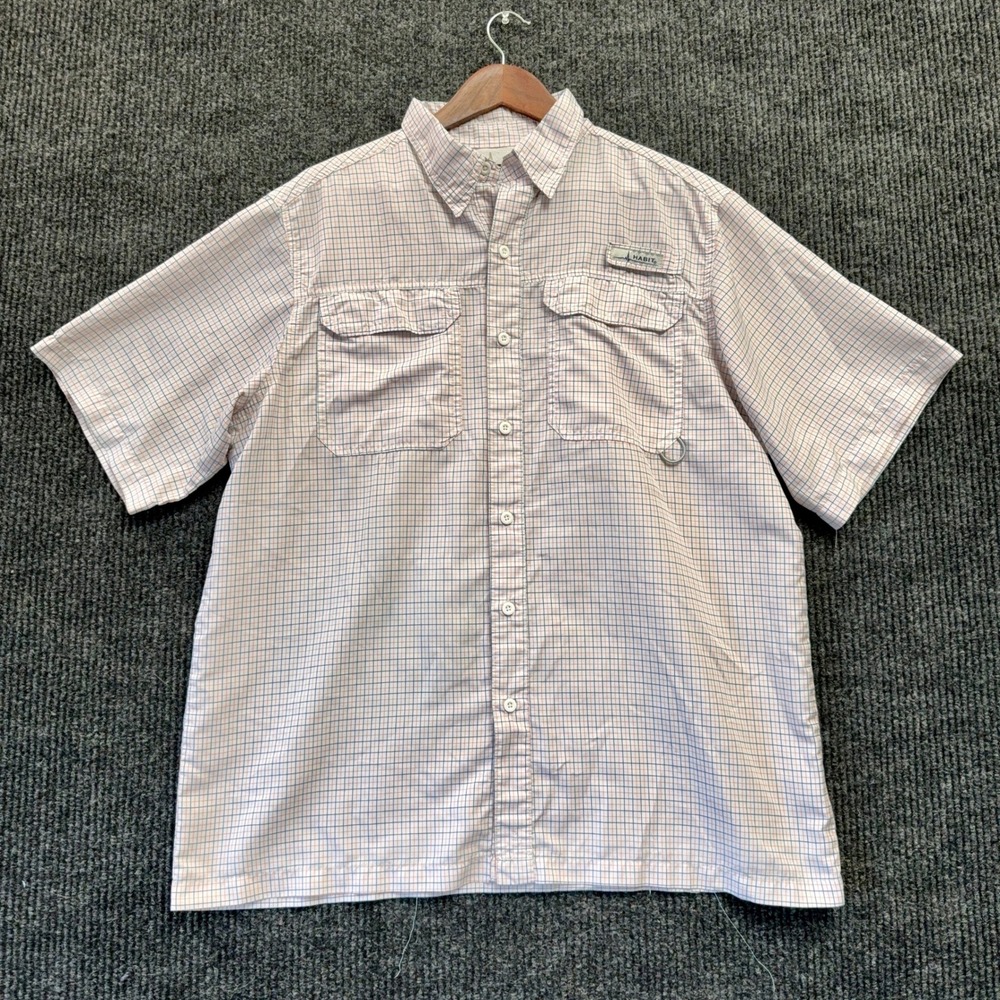 Habit Fishing Shirt Mens Large Plaid Short Sleeve Vented UPF 40 Quick Dry